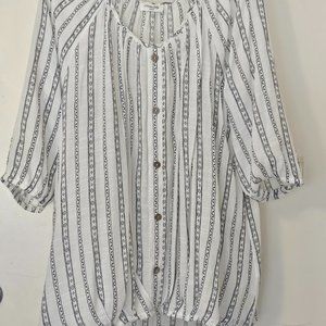 White and Blue Sheer Blouse